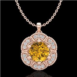 1.01 ctw Intense Fancy Yellow Diamond Art Deco Necklace 18k Rose Gold - REF-232G8W