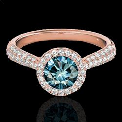 1.40 ctw SI Certified Fancy Blue Diamond Solitaire Halo Ring 10k Rose Gold - REF-127M8G