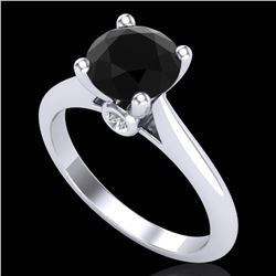 1.6 ctw Fancy Black Diamond Engagment Art Deco Ring 18k White Gold - REF-75R2K