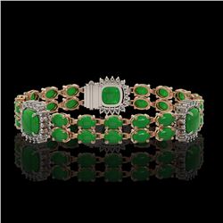 15.79 ctw Jade & Diamond Bracelet 14K Rose Gold - REF-263N6F