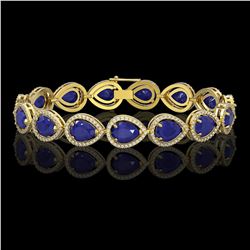 30.06 ctw Sapphire & Diamond Micro Pave Halo Bracelet 10k Yellow Gold - REF-344Y2X