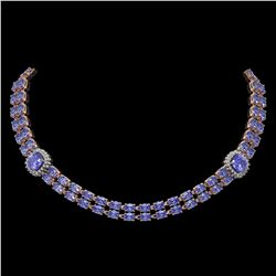 37.96 ctw Tanzanite & Diamond Necklace 14K Rose Gold - REF-527A3N