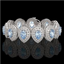 42.94 ctw Aquamarine & Diamond Victorian Bracelet 14K White Gold - REF-1722X9A