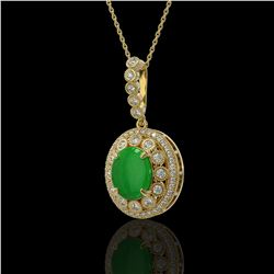 5.51 ctw Jade & Diamond Victorian Necklace 14K Yellow Gold - REF-156G8W