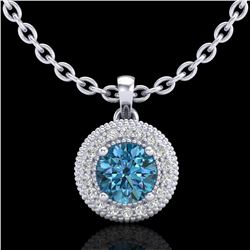 1 ctw Intense Blue Diamond Art Deco Stud Necklace 18k White Gold - REF-138X2A
