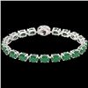 Image 2 : 23.25 ctw Emerald & VS/SI Diamond Micro Pave Bracelet 14k White Gold - REF-178K2Y
