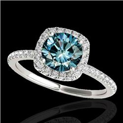 1.5 ctw SI Certified Fancy Blue Diamond Solitaire Halo Ring 10k White Gold - REF-135K2Y