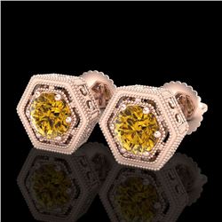 1.07 ctw Intense Fancy Yellow Diamond Art Deco Earrings 18k Rose Gold - REF-131A8N