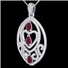 Image 2 : 3.50 ctw Ruby & Micro Pave Diamond Heart Necklace 18k White Gold - REF-218H2R