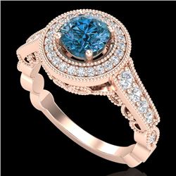 1.12 ctw Fancy Intense Blue Diamond Art Deco Ring 18k Rose Gold - REF-167K3Y