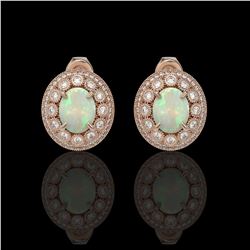 7.4 ctw Certified Opal & Diamond Victorian Earrings 14K Rose Gold - REF-227W8H