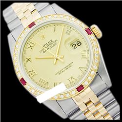 Rolex Men's Two Tone 14K Gold/SS, QuickSet, Roman Dial & Diam/Ruby Bezel