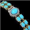 Image 3 : 14.58 ctw Turquoise & Diamond Bracelet 14K Yellow Gold - REF-254W5H