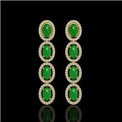 6.44 ctw Jade & Diamond Micro Pave Halo Earrings 10k Yellow Gold - REF-103W6H