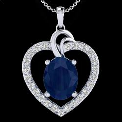 4 ctw Sapphire & VS/SI Diamond Designer Heart Necklace 14k White Gold - REF-74Y9X