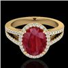 Image 1 : 3 ctw Ruby & Micro Pave VS/SI Diamond Halo Ring 18k Yellow Gold - REF-78W2H