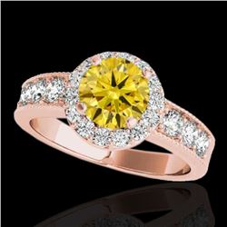 1.85 ctw Certified SI/I Fancy Intense Yellow Diamond Ring 10k Rose Gold - REF-211F4M