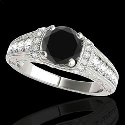 1.5 ctw Certified VS Black Diamond Solitaire Antique Ring 10k White Gold - REF-58A2N