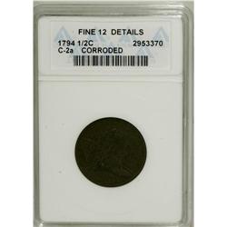 1794 1/2 C --Corroded--ANACS. Fine 12 Details. NGC Cens