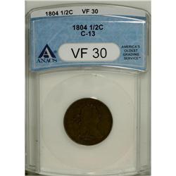 1804 1/2 C Plain 4, No Stems VF30 ANACS. C-13. NGC