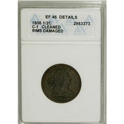 1806 1/2 C Small 6, No Stems--Cleaned, Rim Damaged--AN