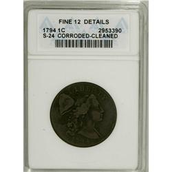 1794 1C Head of 1795--Cleaned, Corroded--ANACS. Fine12