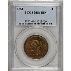 1851 1C MS64 Brown PCGS. PCGS Population (97/55).