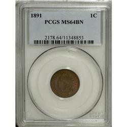 1891 1C MS64 Brown PCGS. PCGS Population (19/4). N