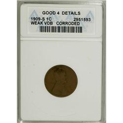 1909-S VDB 1C --Corroded--ANACS. Good 4 Details. NGC Ce