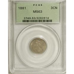 1881 3CN MS63 PCGS. PCGS Population (96/241). NGC