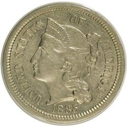 1885 3CN AU55 ANACS. NGC Census: (1/20). PCGS Populati