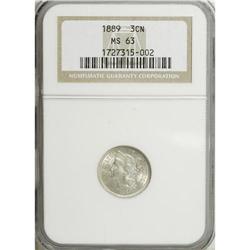 1889 3CN MS63 NGC. NGC Census: (37/83). PCGS Popul