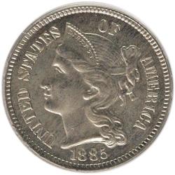 1885 3CN PR64 PCGS. PCGS Population (357/444). NGC Cen