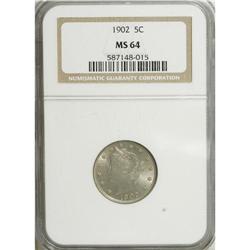 1902 5C MS64 NGC. NGC Census: (204/182). PCGS Popu