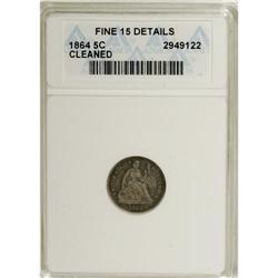 1864 H10C --Cleaned--ANACS. Fine 15 Details. NGC Ce