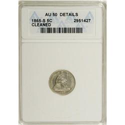1865-S H10C --Cleaned--ANACS. AU50 Details. NGC Cen