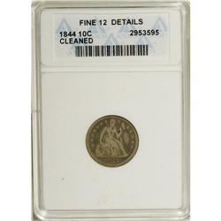 1844 10C --Cleaned--ANACS. Fine 12 Details. NGC Cen