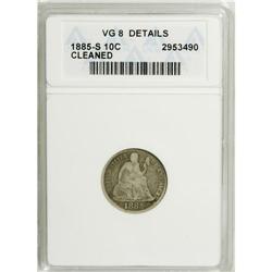 1885-S 10C --Cleaned--ANACS. VG8 Details. NGC Censu