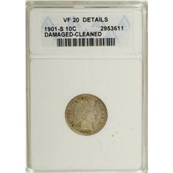 1901-S 10C --Cleaned, Damaged--ANACS. VF20 Details.