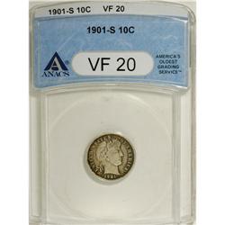 1901-S 10C VF20 ANACS. NGC Census: (5/66). PCGS Po