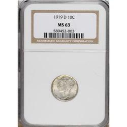 1919-D 10C MS63 NGC. NGC Census: (44/82). PCGS Pop