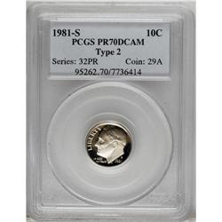 1981-S 10C Type Two PR70 Deep Cameo PCGS. PCGS Pop