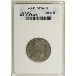 1835 25C --Cleaned--ANACS. AU50 Details. NGC Census: (2