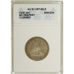 1838 25C No Drapery--Cleaned--ANACS. AU53 Details.