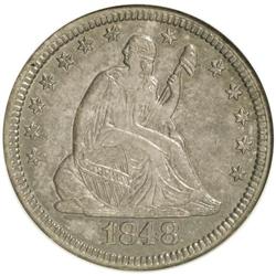 1848 25C --Cleaned--ANACS. AU53 Details. NGC Census: (1