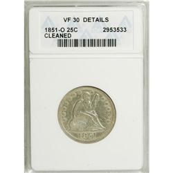 1851-O 25C --Cleaned--ANACS. VF30 Details. NGC Cens