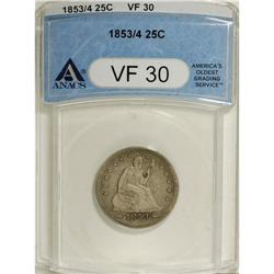 1853/4 25C Arrows and Rays VF30 ANACS. NGC Census: