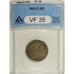 1862-S 25C VF35 ANACS. NGC Census: (5/22). PCGS Po