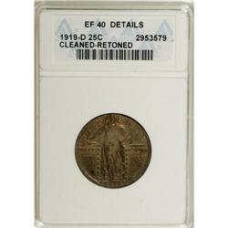 1919-D 25C --Cleaned, Retoned--ANACS. XF40 Details.