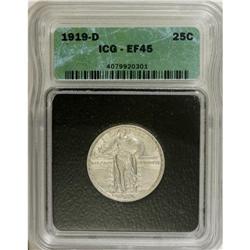 1919-D 25C XF45 ICG. NGC Census: (9/185). PCGS Pop